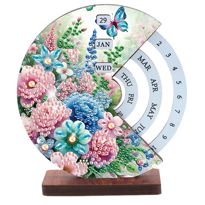 2pcs Peacock DIY Diamond Art Wooden Round Rotatable Calendar for Home Office