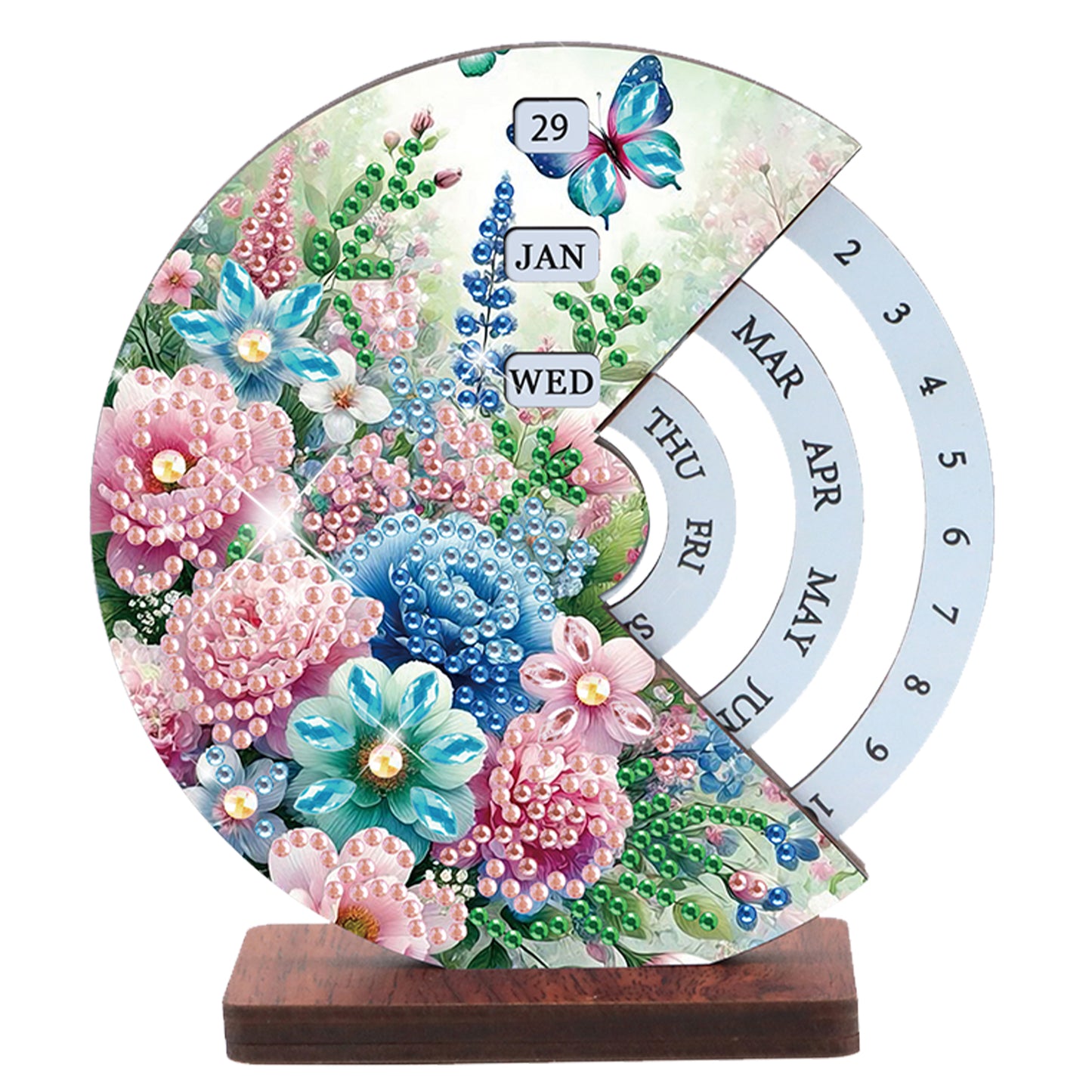 2pcs Peacock DIY Diamond Art Wooden Round Rotatable Calendar for Home Office