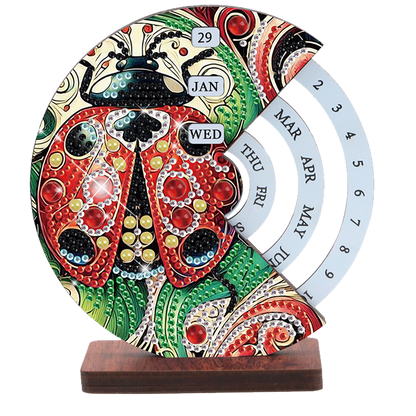 2pcs Ladybug DIY Diamond Art Wooden Round Rotatable Calendar for Home Office