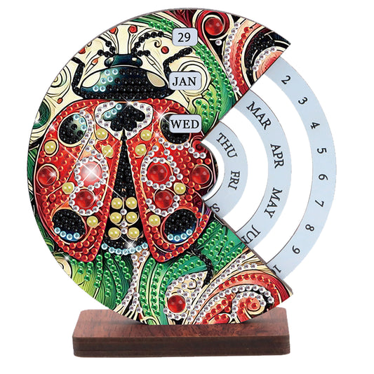 2pcs Ladybug DIY Diamond Art Wooden Round Rotatable Calendar for Home Office
