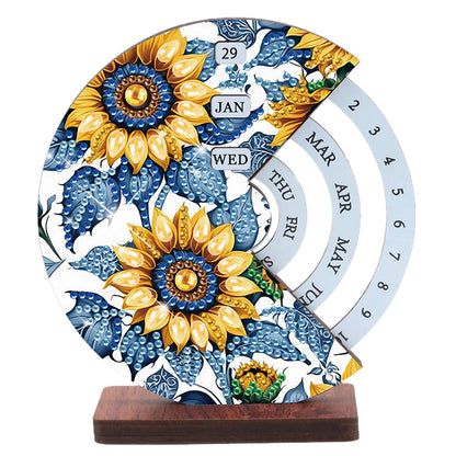 2pcs Ladybug DIY Diamond Art Wooden Round Rotatable Calendar for Home Office