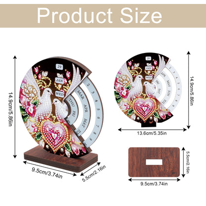 2pcs Birds DIY Diamond Art Wooden Round Rotatable Calendar for Home Office Desk
