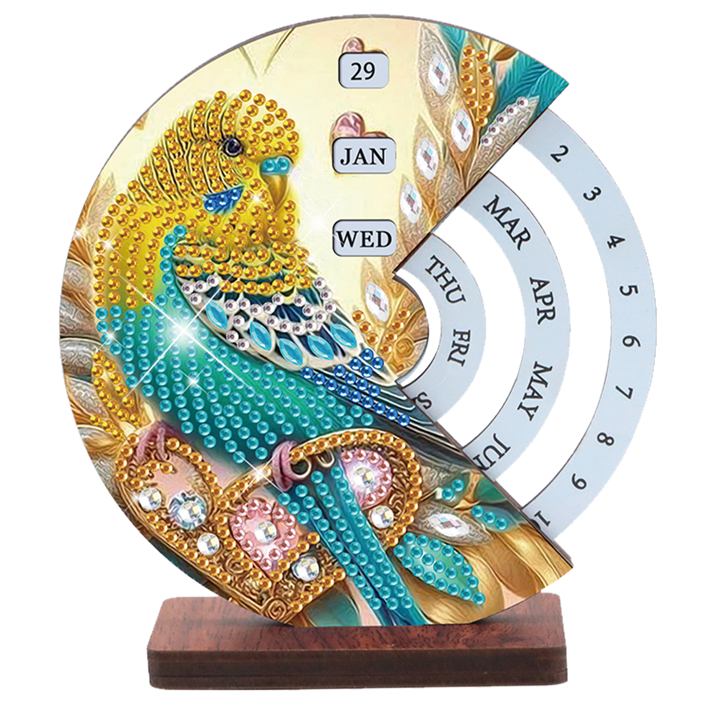2pcs Birds DIY Diamond Art Wooden Round Rotatable Calendar for Home Office Desk