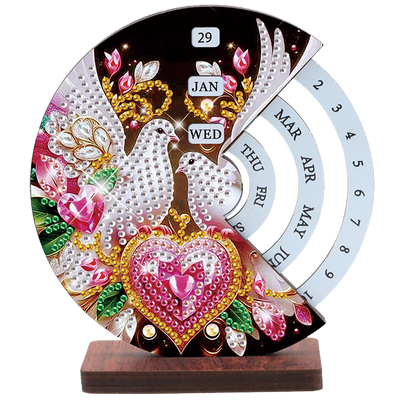 2pcs Birds DIY Diamond Art Wooden Round Rotatable Calendar for Home Office Desk