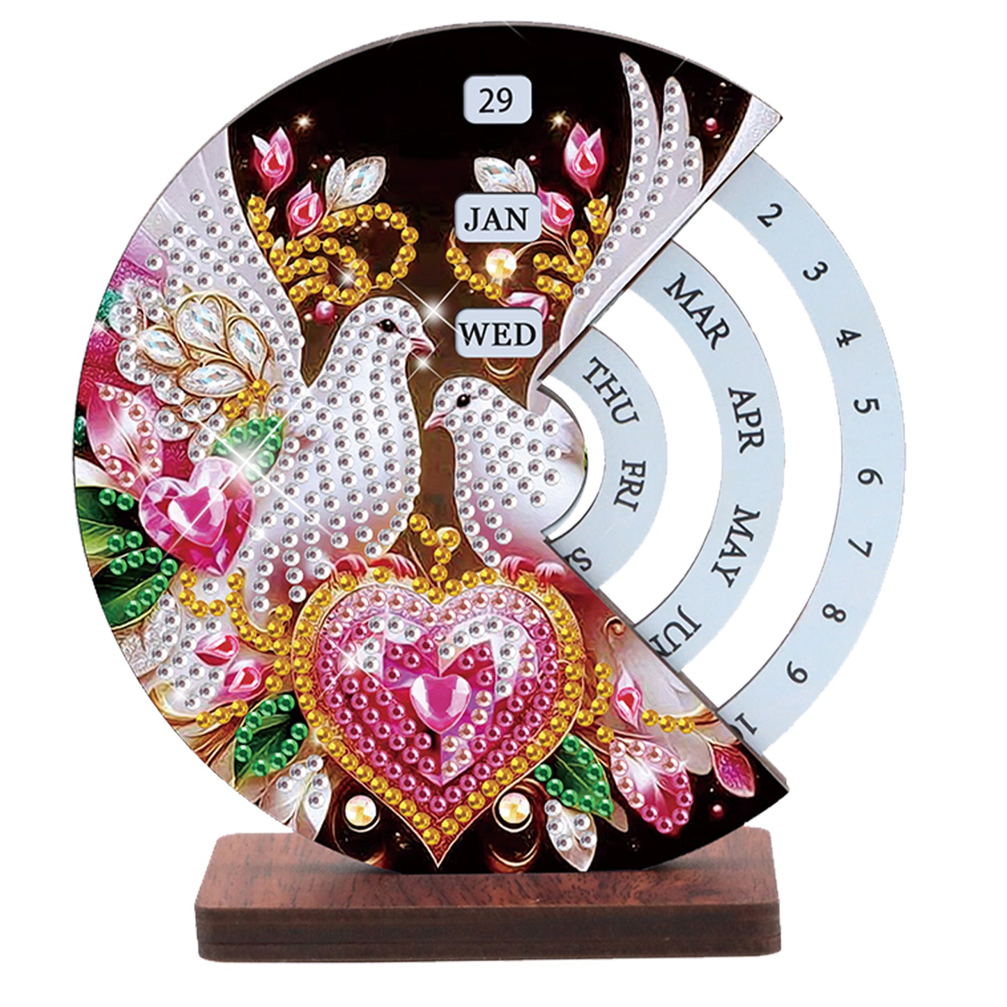 2pcs Birds DIY Diamond Art Wooden Round Rotatable Calendar for Home Office Desk