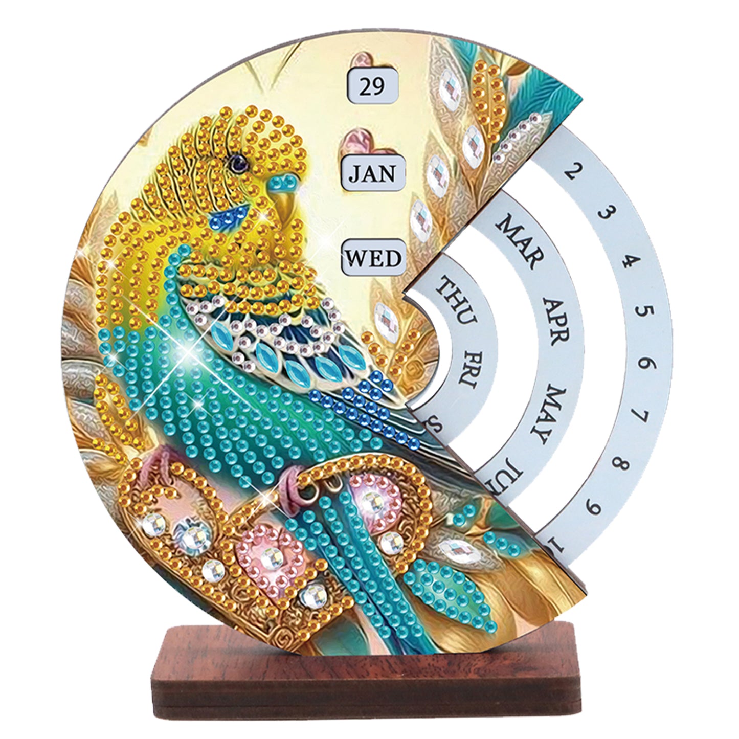 2pcs Birds DIY Diamond Art Wooden Round Rotatable Calendar for Home Office Desk