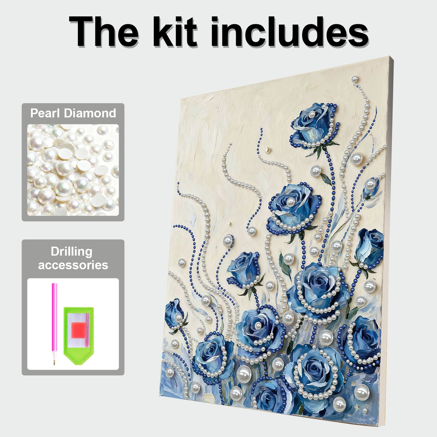 Blue Flower - DIY Pearl Gem Art Diamond Painting Kits With Framefor Home Decor -30x40cm