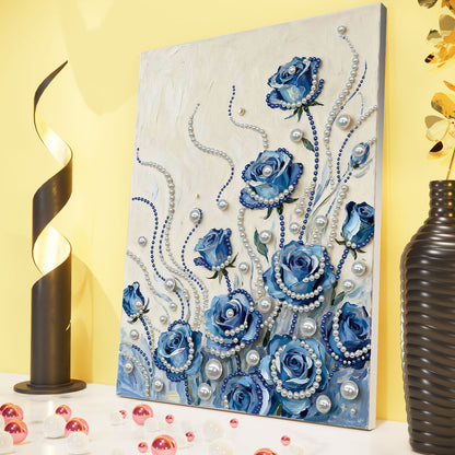 Blue Flower - DIY Pearl Gem Art Diamond Painting Kits With Framefor Home Decor -30x40cm