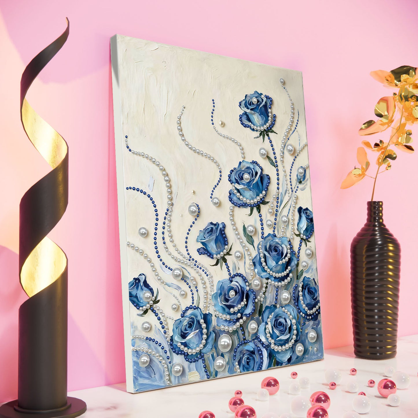 Blue Flower - DIY Pearl Gem Art Diamond Painting Kits With Framefor Home Decor -30x40cm