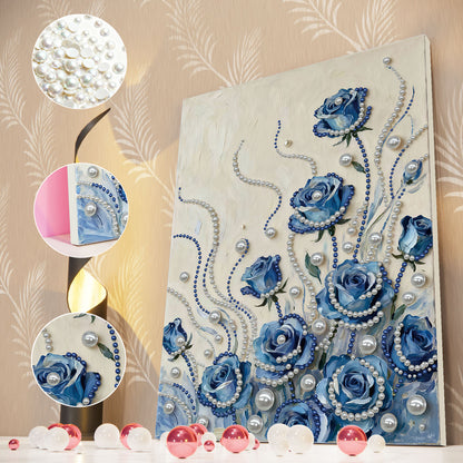 Blue Flower - DIY Pearl Gem Art Diamond Painting Kits With Framefor Home Decor -30x40cm