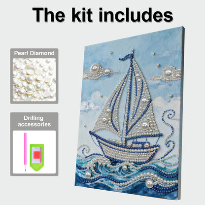 Sailboat - DIY Pearl Gem Art Diamond Painting Kits With Framefor Home Decor -30x40cm