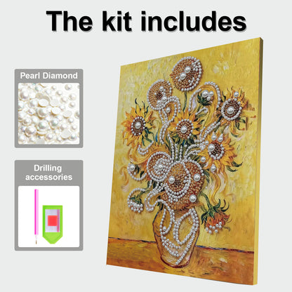 Sunflower - DIY Pearl Gem Art Diamond Painting Kits With Framefor Home Decor -30x40cm