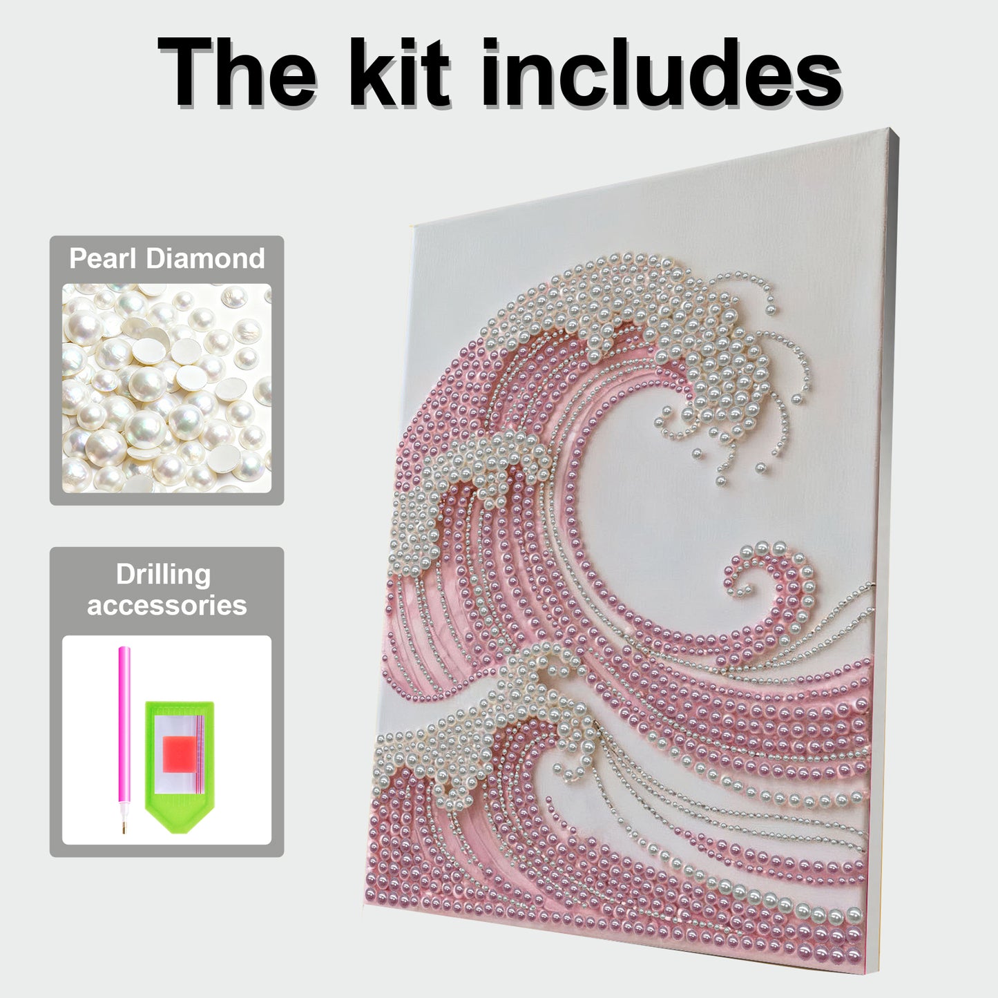 Pink Wave - DIY Pearl Gem Art Diamond Painting Kits With Framefor Home Decor -30x40cm