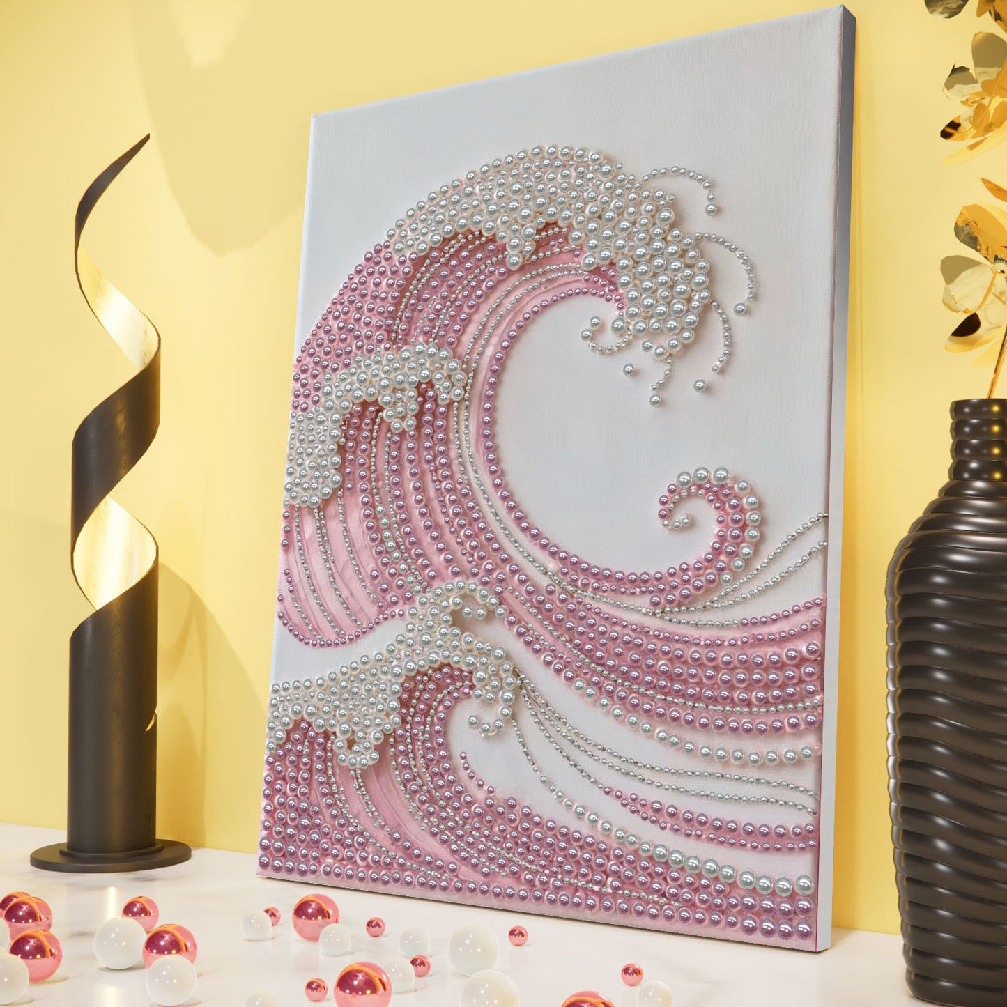 Pink Wave - DIY Pearl Gem Art Diamond Painting Kits With Framefor Home Decor -30x40cm