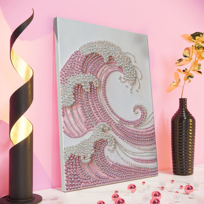 Pink Wave - DIY Pearl Gem Art Diamond Painting Kits With Framefor Home Decor -30x40cm