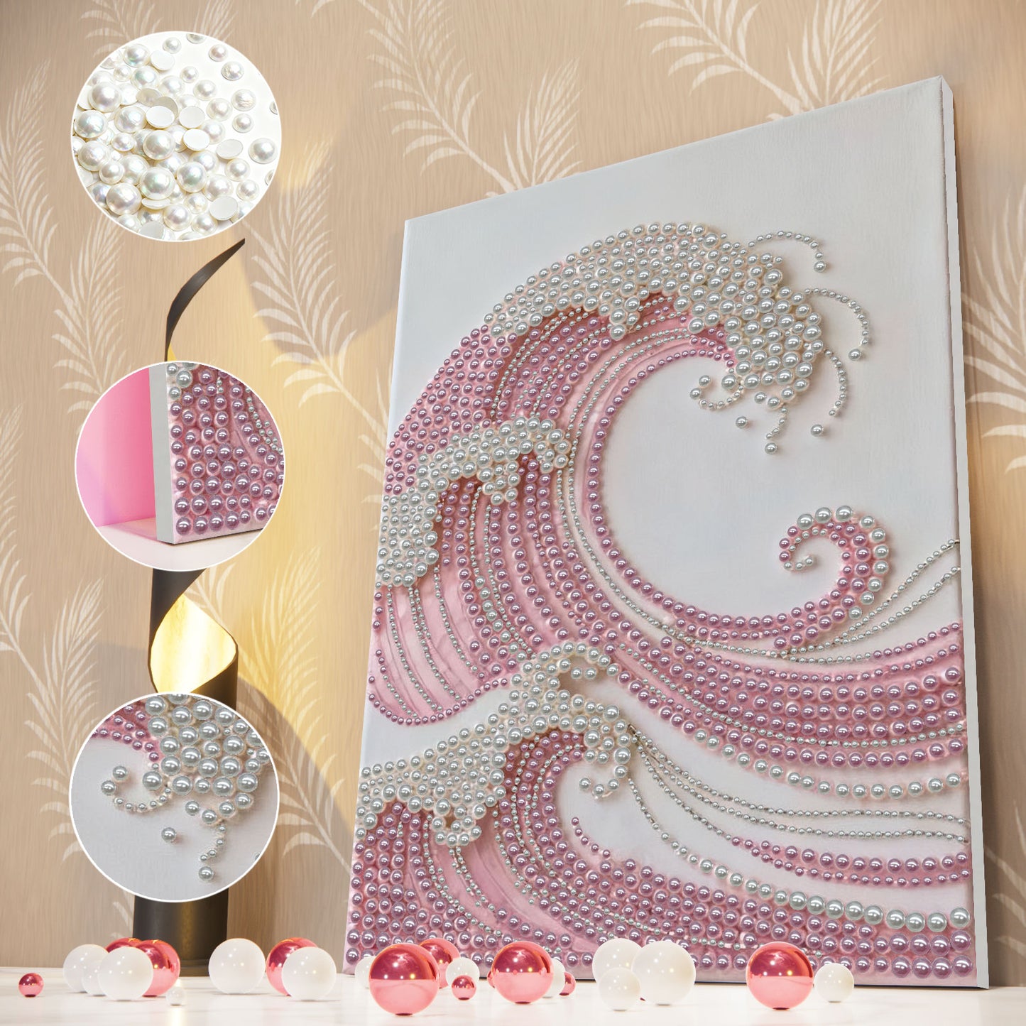 Pink Wave - DIY Pearl Gem Art Diamond Painting Kits With Framefor Home Decor -30x40cm