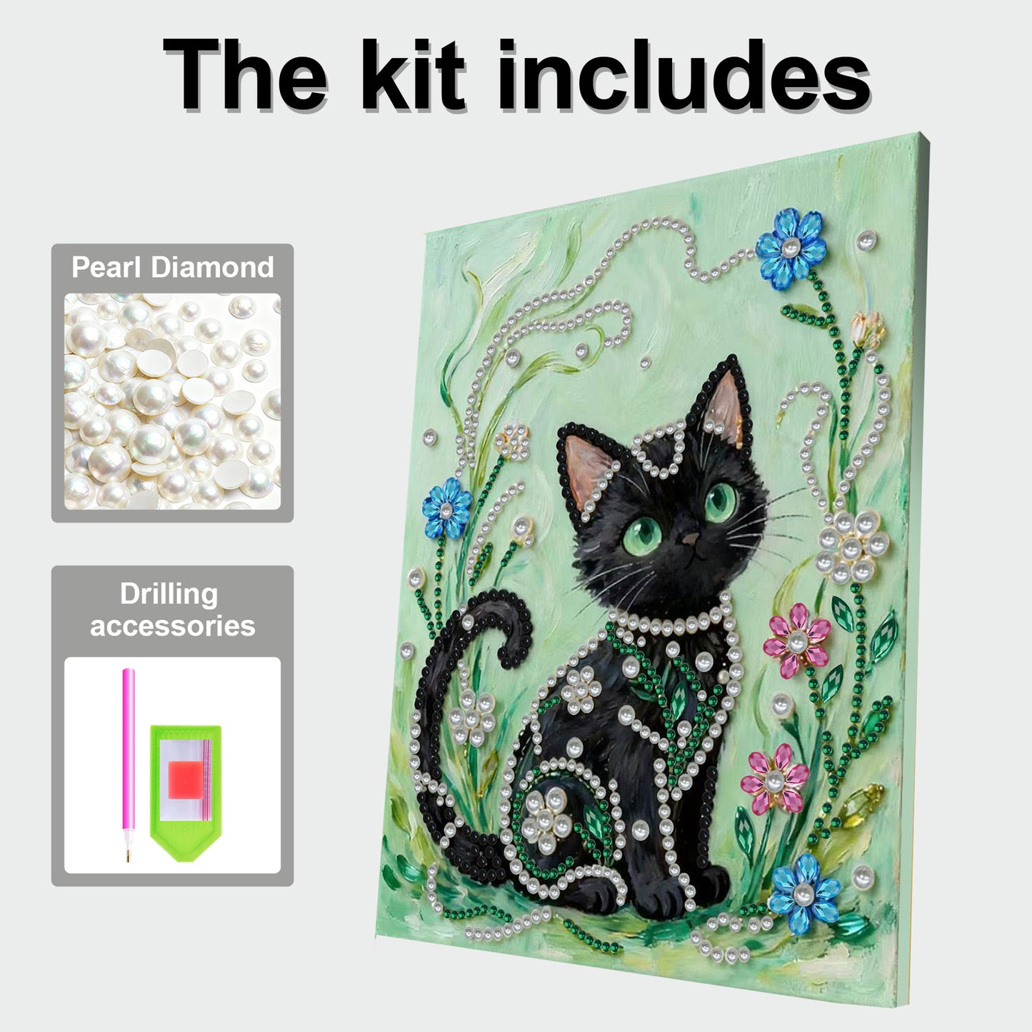 Black Cat - DIY Pearl Gem Art Diamond Painting Kits With Framefor Home Decor -30x40cm