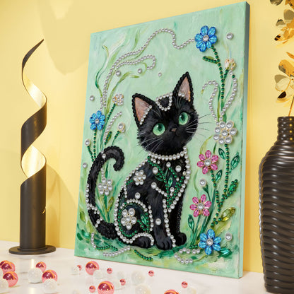 Black Cat - DIY Pearl Gem Art Diamond Painting Kits With Framefor Home Decor -30x40cm