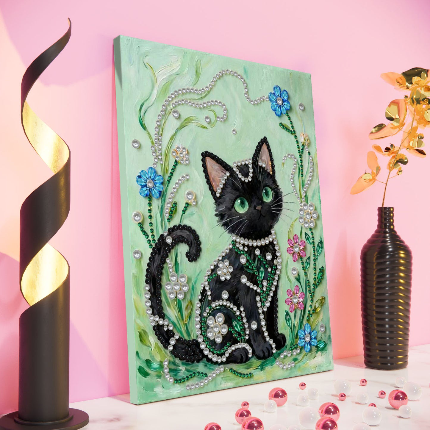 Black Cat - DIY Pearl Gem Art Diamond Painting Kits With Framefor Home Decor -30x40cm