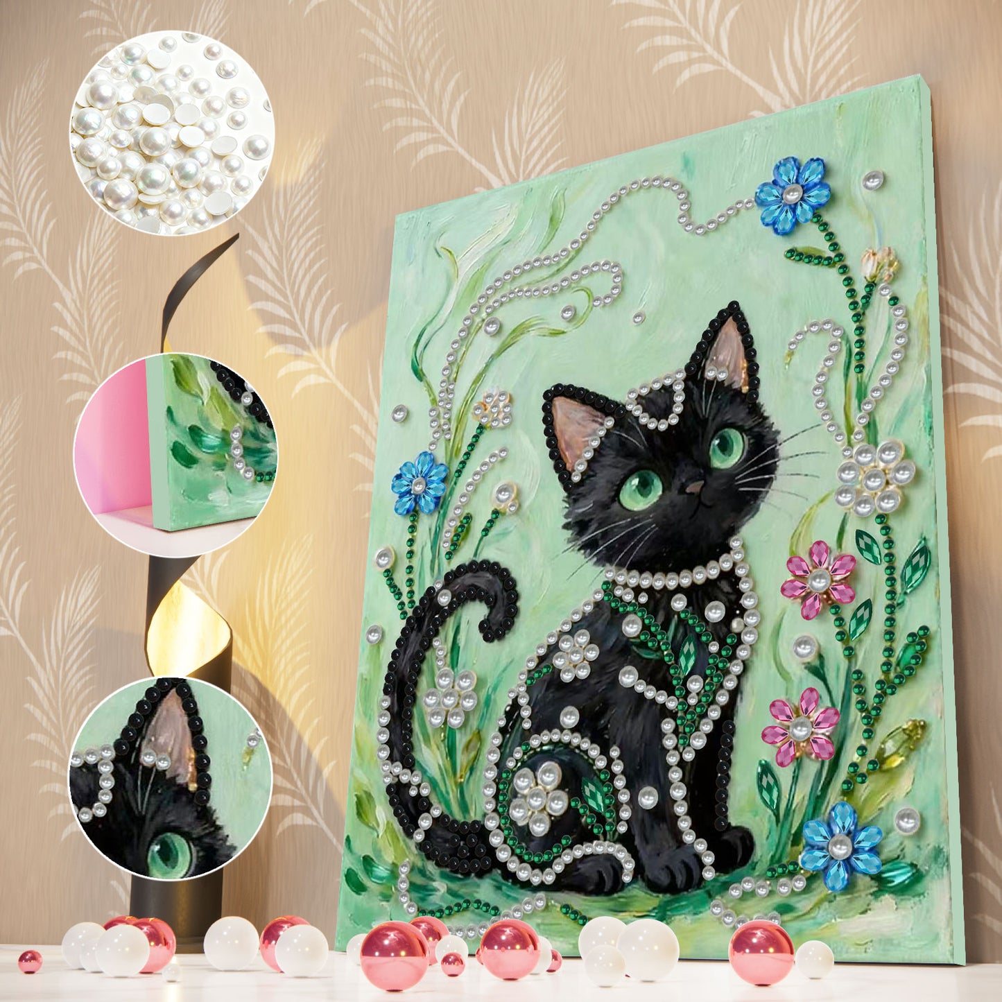 Black Cat - DIY Pearl Gem Art Diamond Painting Kits With Framefor Home Decor -30x40cm