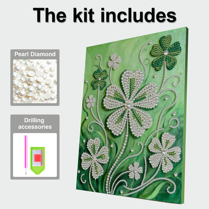 Lucky Clover - DIY Pearl Gem Art Diamond Painting Kits With Framefor Home Decor -30x40cm