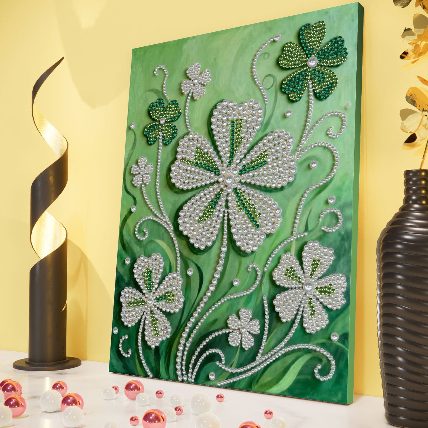 Lucky Clover - DIY Pearl Gem Art Diamond Painting Kits With Framefor Home Decor -30x40cm