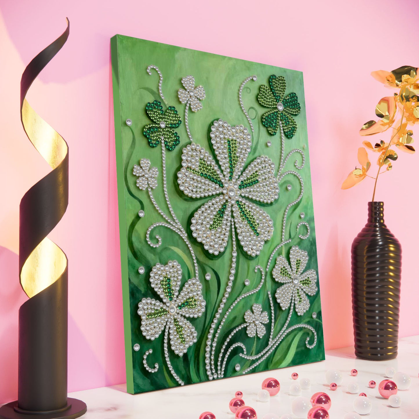 Lucky Clover - DIY Pearl Gem Art Diamond Painting Kits With Framefor Home Decor -30x40cm