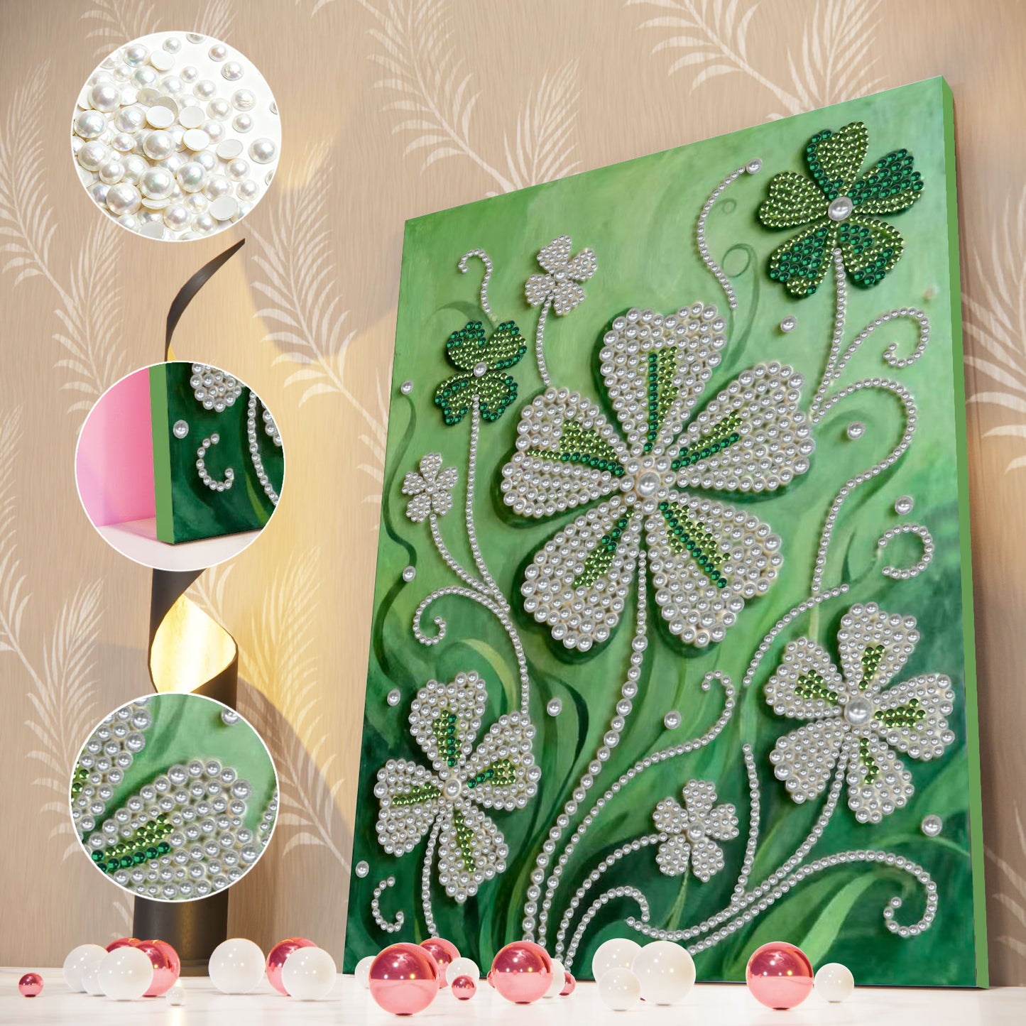Lucky Clover - DIY Pearl Gem Art Diamond Painting Kits With Framefor Home Decor -30x40cm