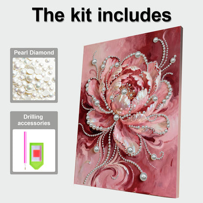 Pink Flower - DIY Pearl Gem Art Diamond Painting Kits With Framefor Home Decor -30x40cm