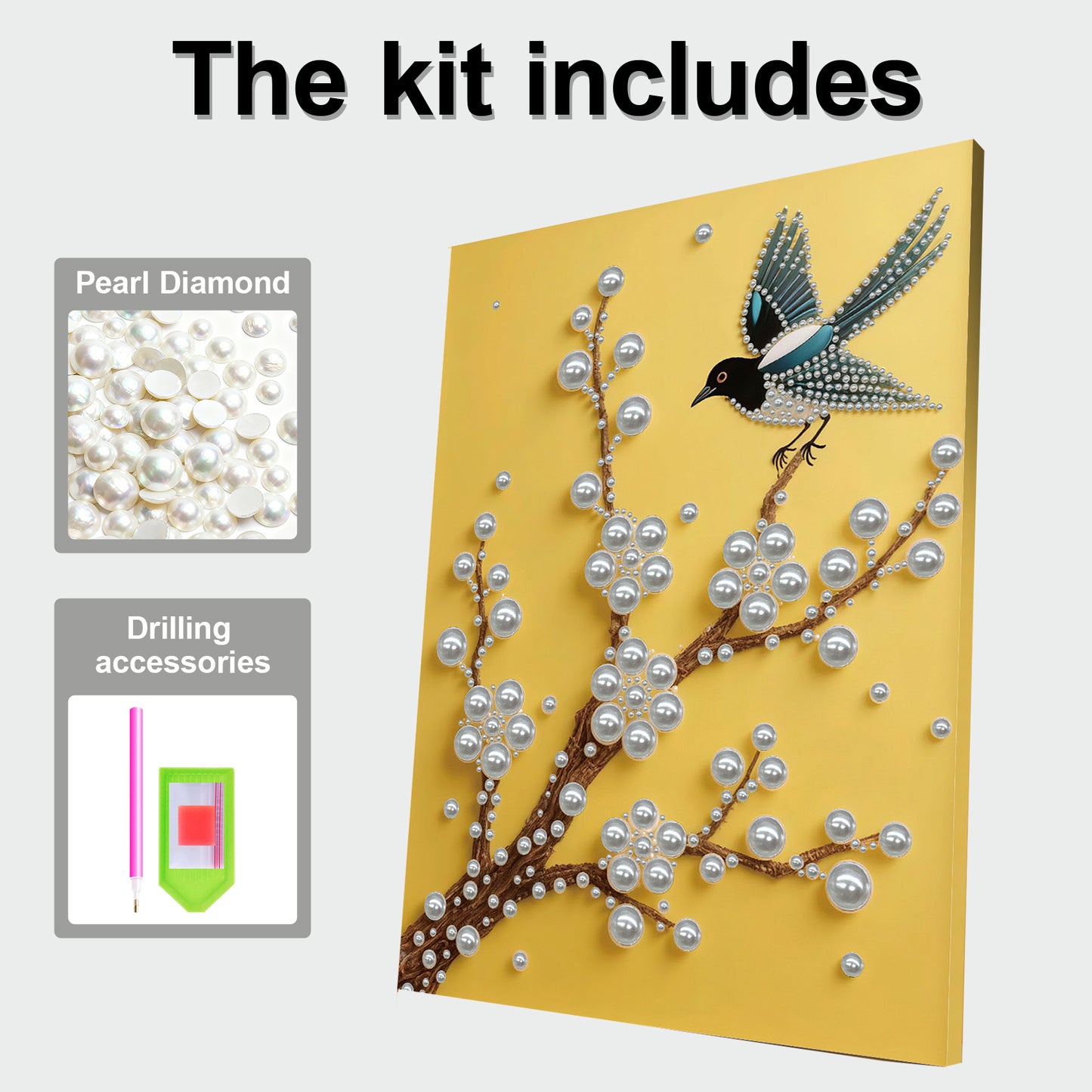 Branch With Bird - DIY Pearl Gem Art Diamond Painting Kits With Framefor Home Decor -30x40cm