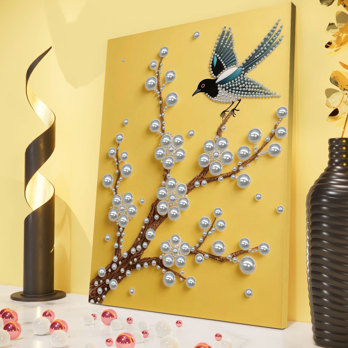 Branch With Bird - DIY Pearl Gem Art Diamond Painting Kits With Framefor Home Decor -30x40cm