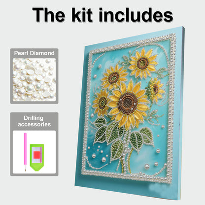 Sunflower - DIY Pearl Gem Art Diamond Painting Kits With Framefor Home Decor -30x40cm