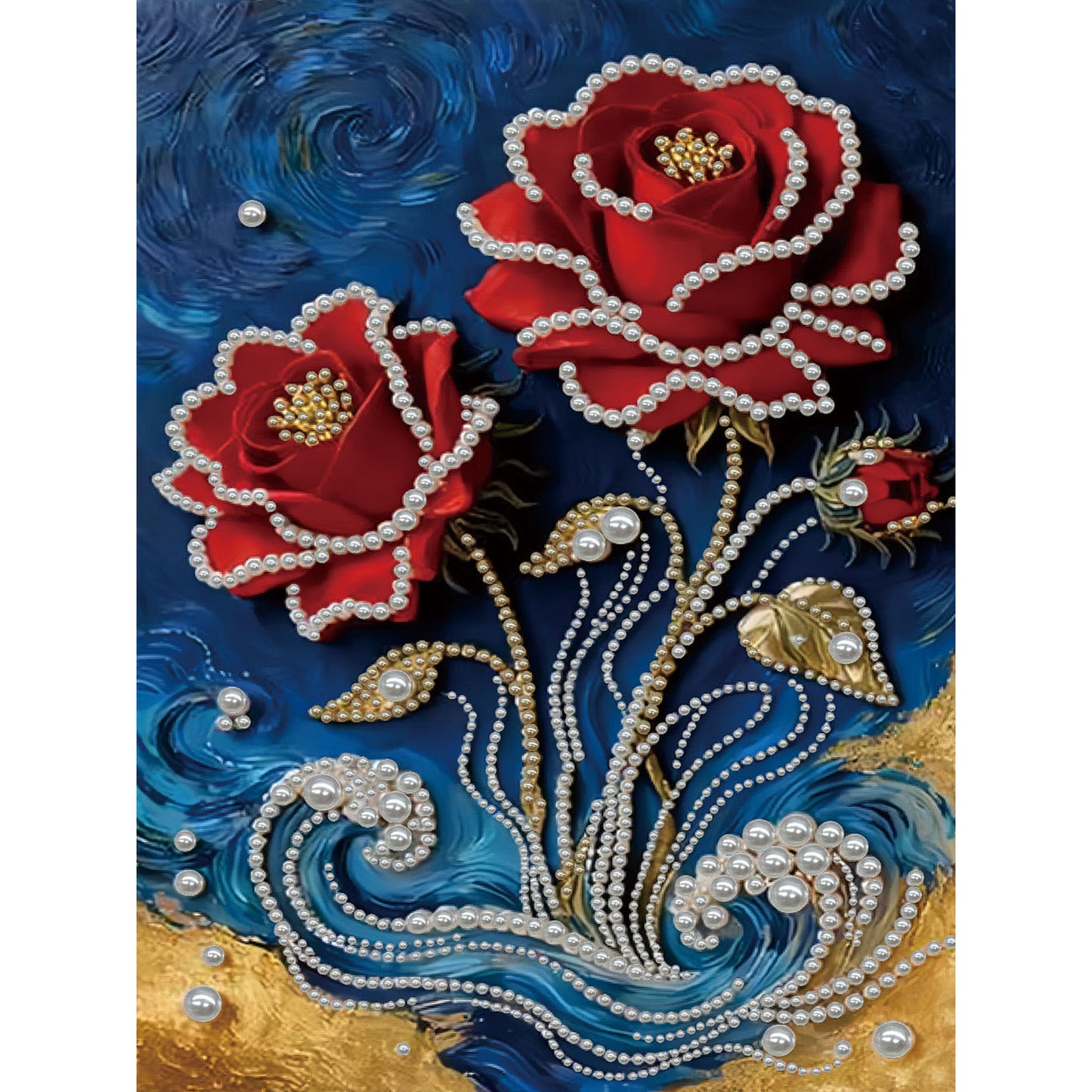 Red Flower - DIY Pearl Gem Art Diamond Painting Kits With Framefor Home Decor -30x40cm