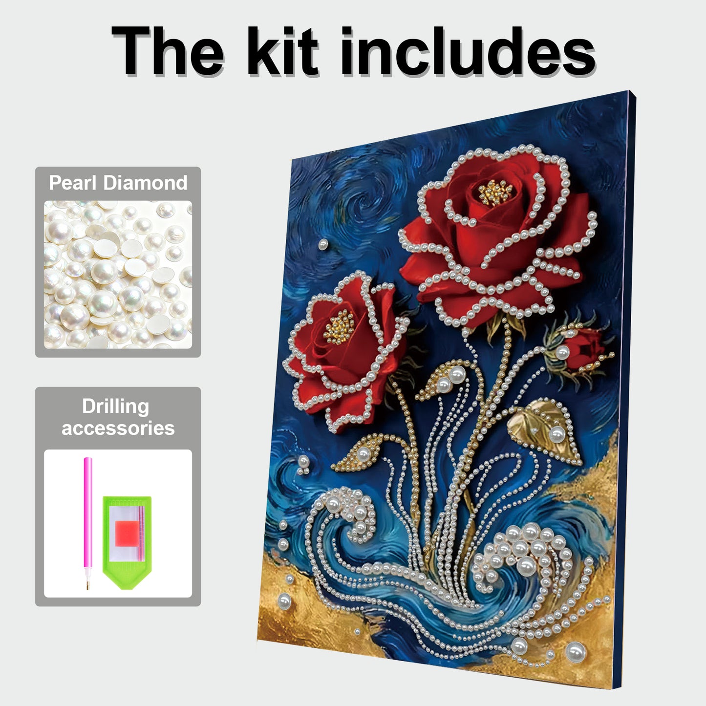 Red Flower - DIY Pearl Gem Art Diamond Painting Kits With Framefor Home Decor -30x40cm