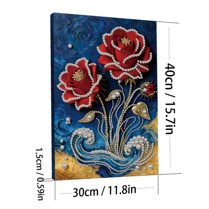 Red Flower - DIY Pearl Gem Art Diamond Painting Kits With Framefor Home Decor -30x40cm
