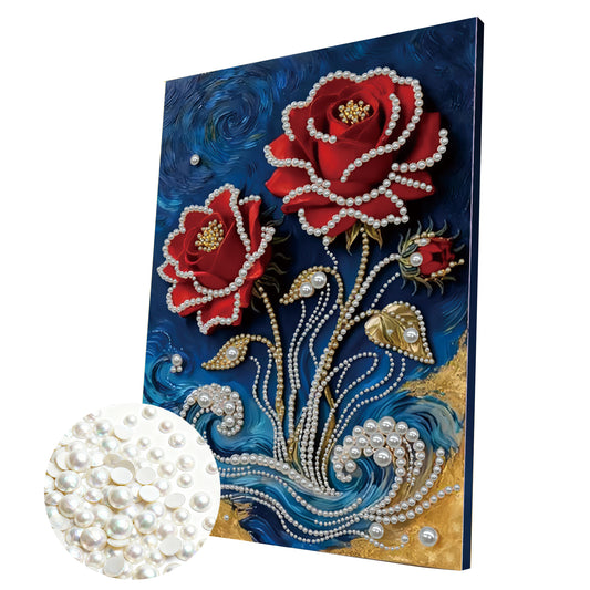 Red Flower - DIY Pearl Gem Art Diamond Painting Kits With Framefor Home Decor -30x40cm