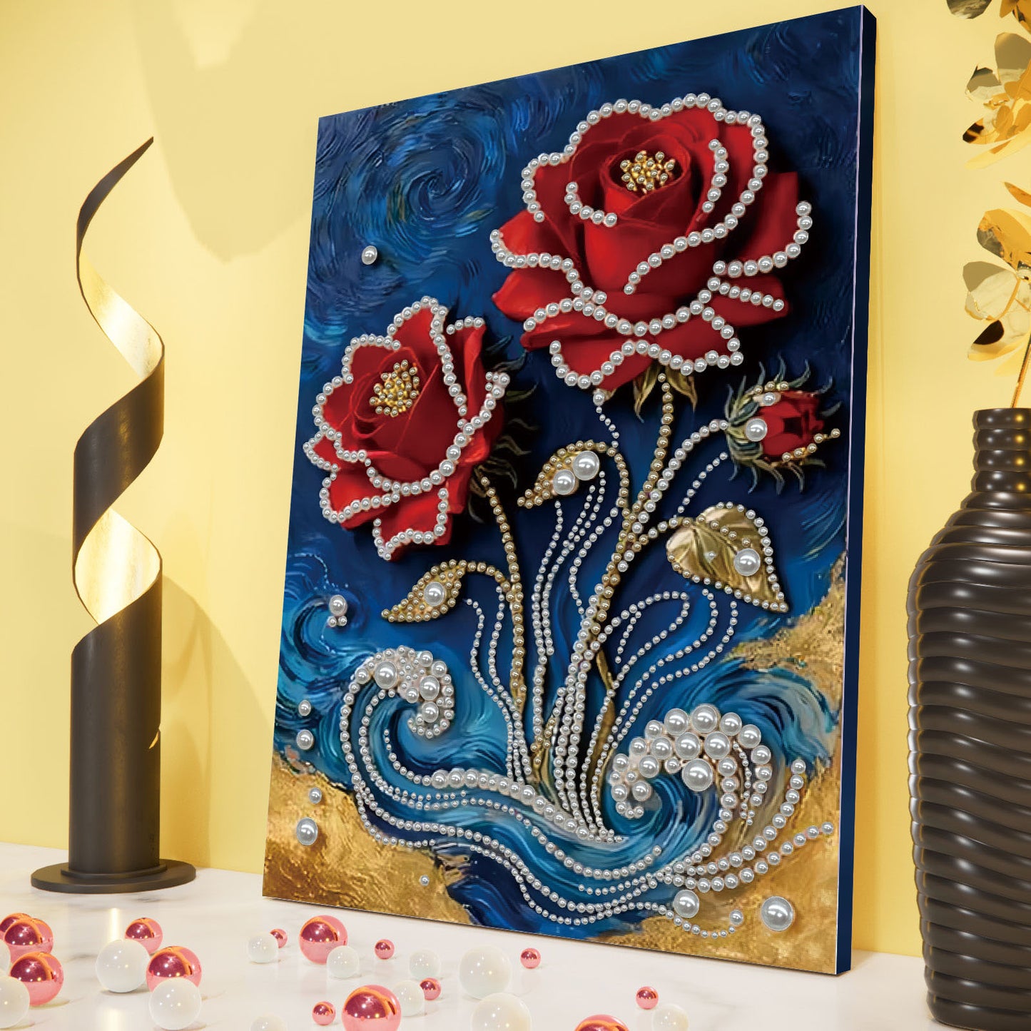 Red Flower - DIY Pearl Gem Art Diamond Painting Kits With Framefor Home Decor -30x40cm