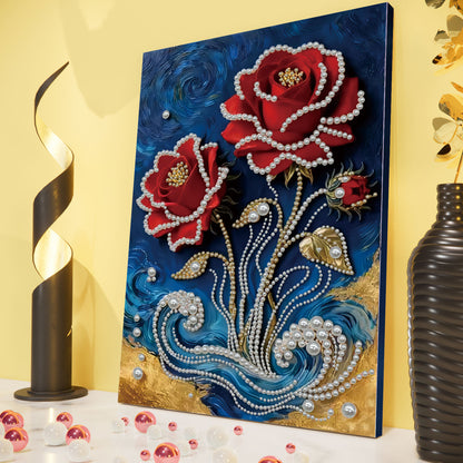 Red Flower - DIY Pearl Gem Art Diamond Painting Kits With Framefor Home Decor -30x40cm