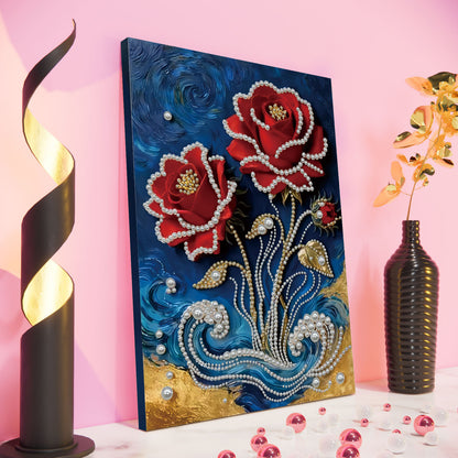 Red Flower - DIY Pearl Gem Art Diamond Painting Kits With Framefor Home Decor -30x40cm