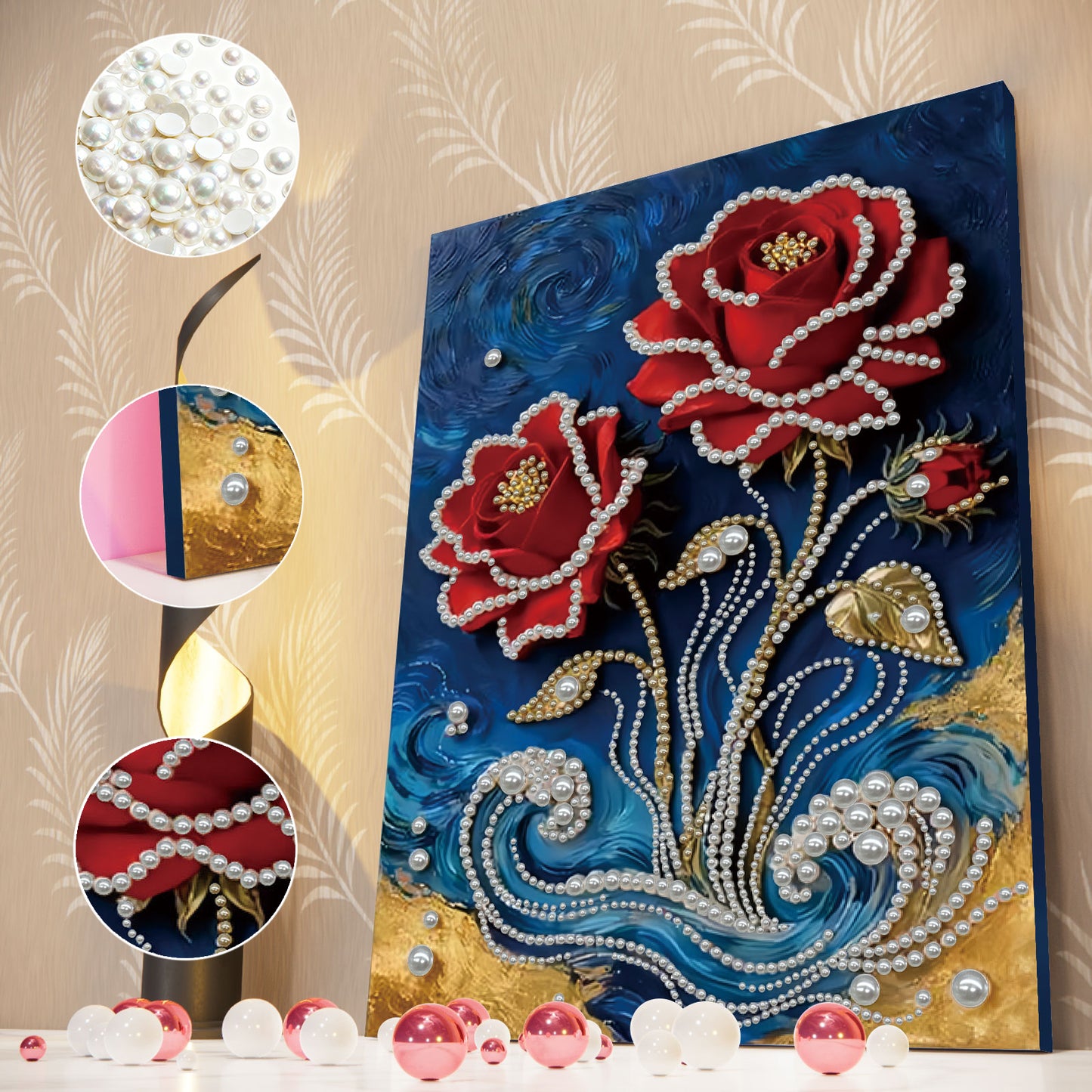 Red Flower - DIY Pearl Gem Art Diamond Painting Kits With Framefor Home Decor -30x40cm