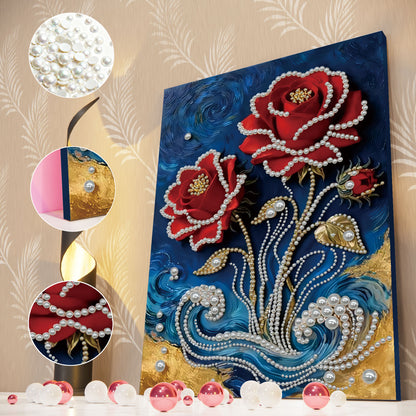 Red Flower - DIY Pearl Gem Art Diamond Painting Kits With Framefor Home Decor -30x40cm
