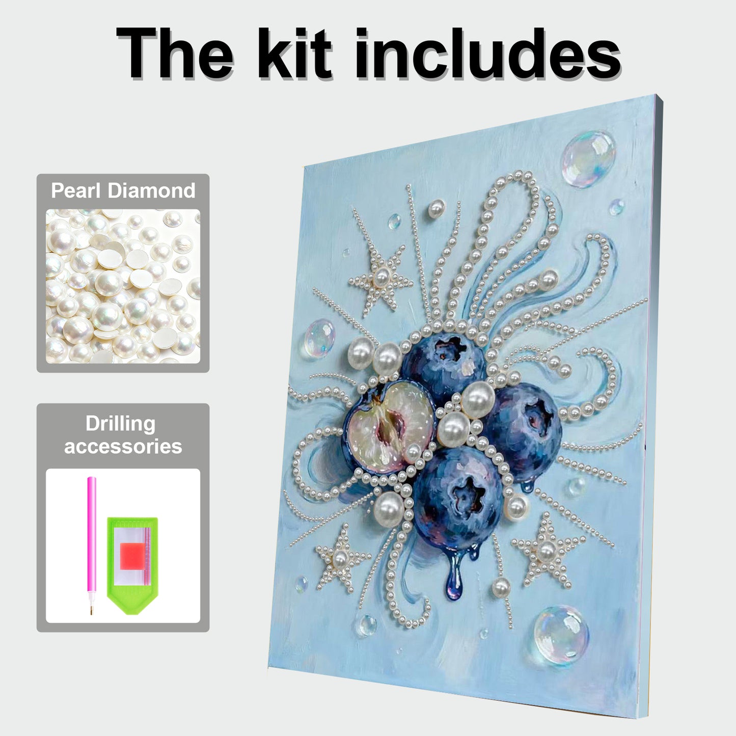 Blueberry - DIY Pearl Gem Art Diamond Painting Kits With Framefor Home Decor -30x40cm