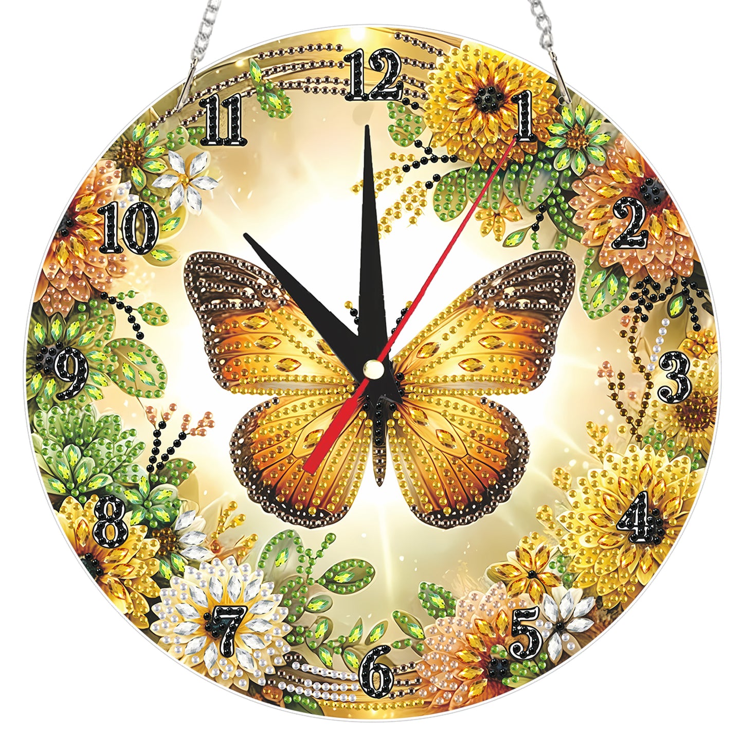2D Flat DIY Butterflies Flowers Acrylic 5D Diamond Art Clock Kit for Home Decor