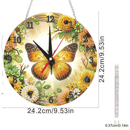 2D Flat DIY Butterflies Flowers Acrylic 5D Diamond Art Clock Kit for Home Decor