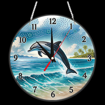 2D Flat DIY Dolphin Acrylic Diamond Painting Clock Pendant for Home Decoration