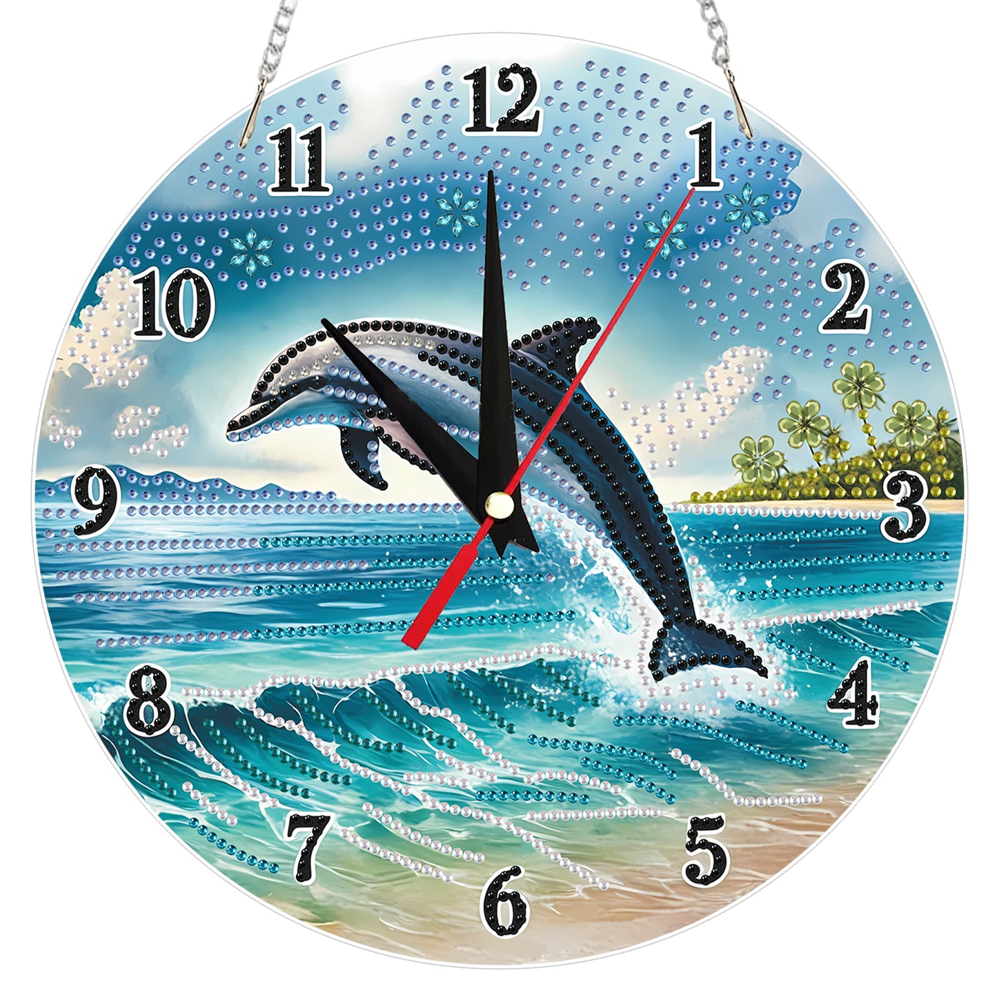 2D Flat DIY Dolphin Acrylic Diamond Painting Clock Pendant for Home Decoration