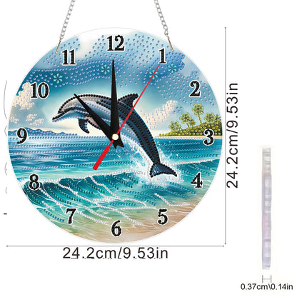 2D Flat DIY Dolphin Acrylic Diamond Painting Clock Pendant for Home Decoration
