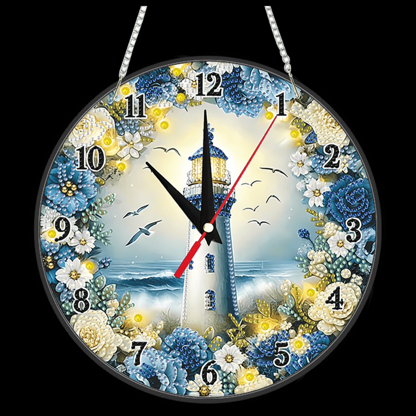 2D Flat DIY Lighthouse Acrylic Diamond Painting Clock Pendant for Home Decor