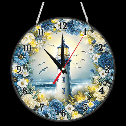 2D Flat DIY Lighthouse Acrylic Diamond Painting Clock Pendant for Home Decor