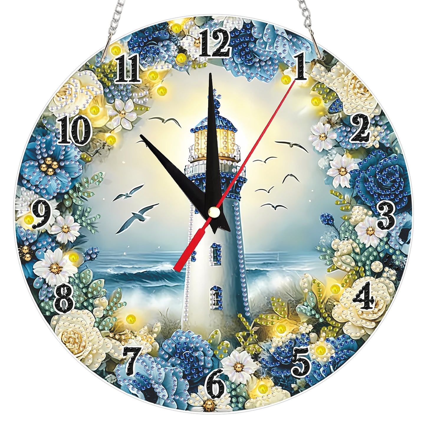 2D Flat DIY Lighthouse Acrylic Diamond Painting Clock Pendant for Home Decor